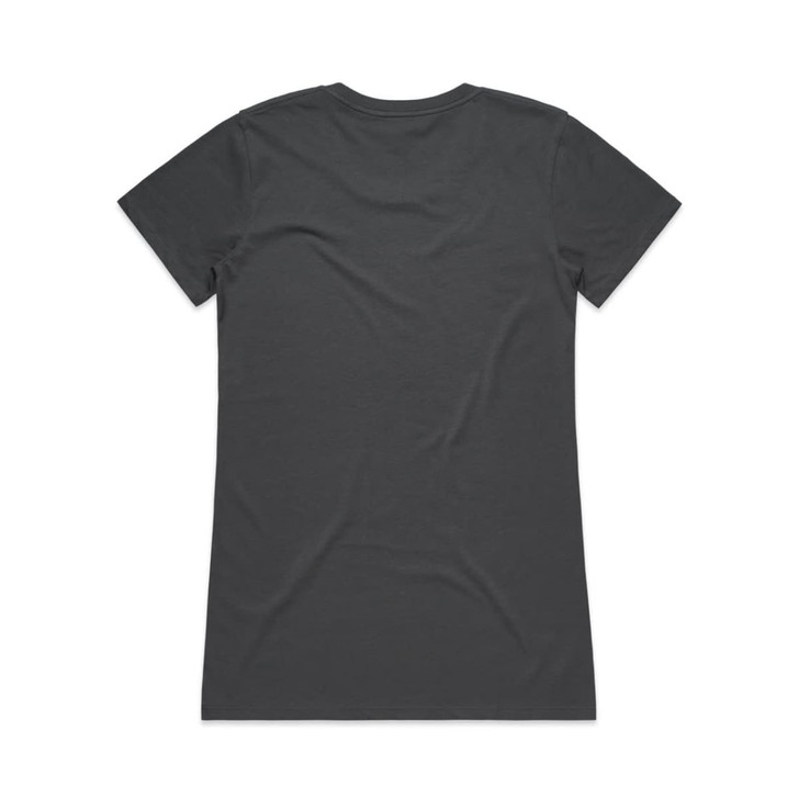 A grey T-shirt featuring a simple design and showing the back view, with a logo on the label.
