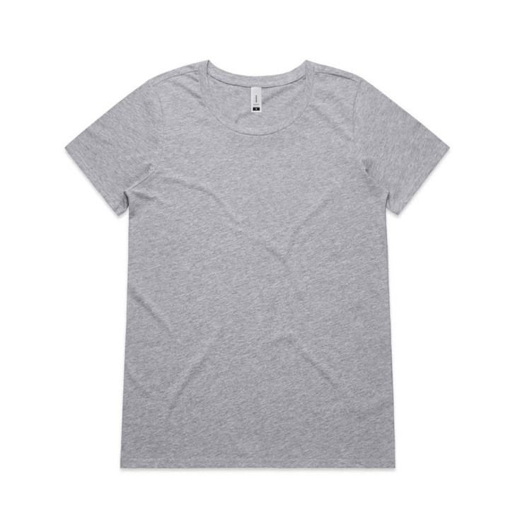 A grey t-shirt with a classic crew neckline and short sleeves. It features a logo on the label.