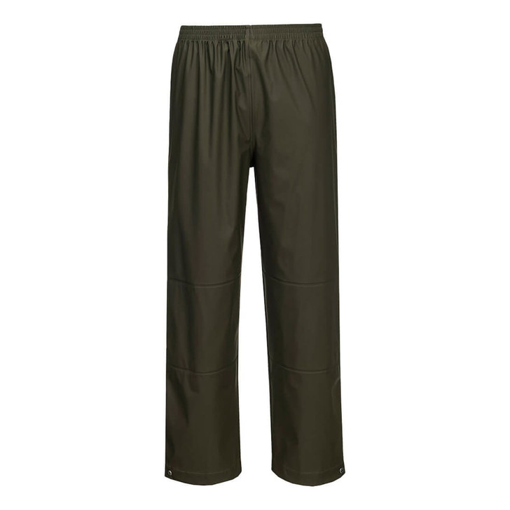 A pair of olive green Flexatex Chem Pants with an elastic waistband and a sleek design, featuring no visible logos.