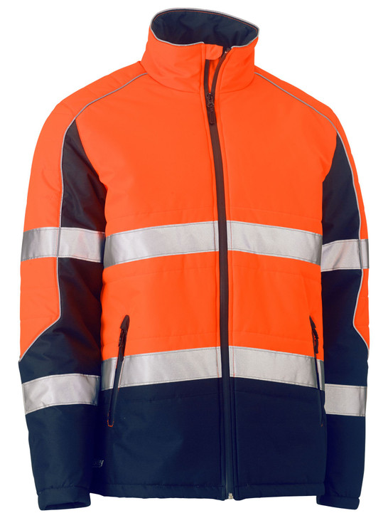 Men's Taped Hi Vis Puffer Jacket with Stand Collar