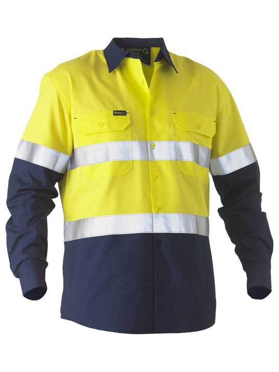 Men's Bisley Recycle Taped Two Tone Hi Vis Drill Shirt