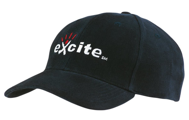 A black cap with a curved brim and an embroidered logo on the front.