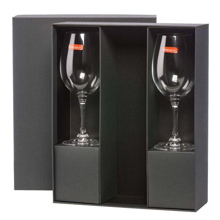A drink bottle and two glasses presented in a premium black gift box. The glasses feature a logo.