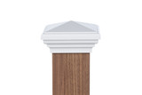 Four by four nominal White Pyramid Post Cap for wooden posts.  