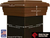 True 4"x4" Flat top post cap measurements shown 