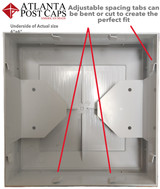 Bottom view of Actual 6"x6" spacing teeth allows cap to be adjustable to fit numerous size post