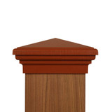 Six by six Cedar Color Pyramid Post Cap for wooden posts.  