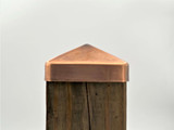 4x4 Copper Plated Post Cap on a 3.5" wood post.