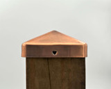 Side View of a 4x4 Copper Plated Post Cap on a 3.5" wood post.