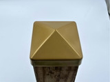 Top View of a 4x4 Gold Post Cap on a 3.5" wood post.