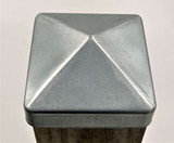 Top view of a 4x4 Steel Post Cap on a 3.5" wood post.