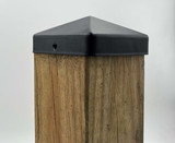 4x4 black steel post cap on a 3.5" wood post