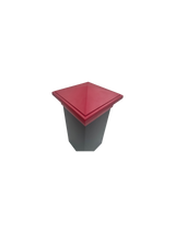 red 6x6 post cap on a wood post