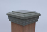 4x4 grey flat top post cap shown in actual 4" size will fit composite post up to 4.6"x4.6" such as Trex style sleeves