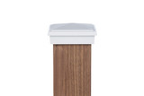 Four by four White Slim Profile Pyramid Post Cap. Actual Measurements fit three and one half inch post.