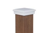 Four by four White Slim Profile Pyramid Post Cap. Actual Measurements fit three and one half inch post.