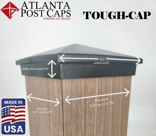 specifications of the 6x6 slim profile post caps by Atlanta Post Caps made in the USA