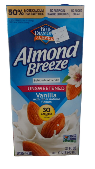 Almond Milk, Vanilla, Unsweetened, 32 fl oz. -Leche de Almendras, Vainilla, sin Endulzar, 32 fl oz.