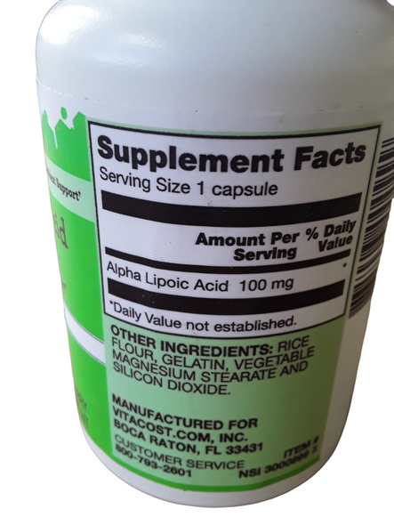 Alpha Lipoic Acid, 100mg, 120 Capsules -Ácido Alfa Lipoico, 100mg, 120 Cápsulas