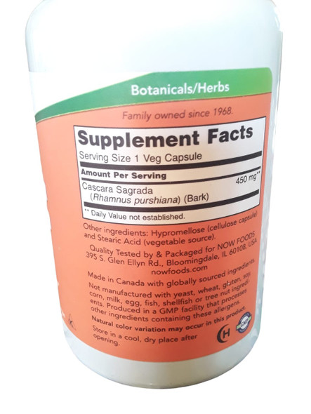 Cascara Sagrada, 450mg, 100 veg Capsules -Cascara Sagrada, 450mg, 100 Cápsulas Vegetales