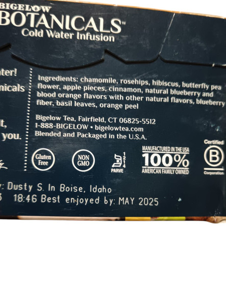 Tea, Blueberry Citrus Basil Cold Water Infusion, 18 Tea Bags -Té, Arándanos Cítricos Albahaca, Infusión de Agua Fría, 18 Bolsitas de Té