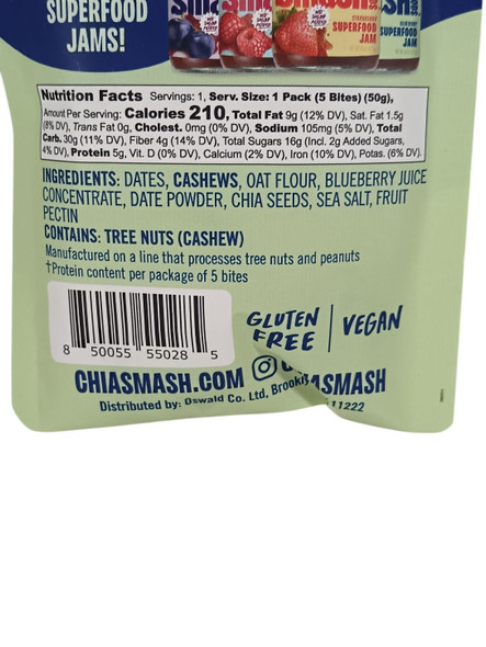 Cashew Butter & Blueberry Jam Bites, 50g -Bocaditos de Mantequilla de Marañón y Mermelada de Arándanos, 50g