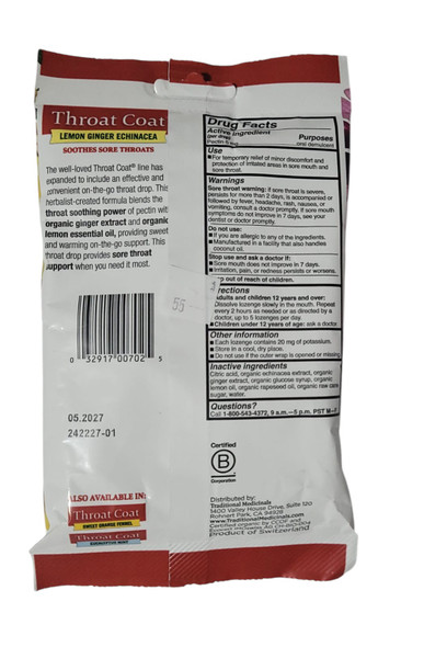 Throat Coat, Lemon Ginger Echinacea, Organic - Garganta Protectora, Limón, Jengibre y Equinácea, Orgánico