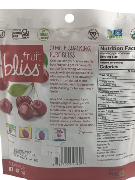 Tart Cherries, Dried & Pitted, Organic, 4 oz -Cerezas acidas, secas y sin semillas, orgánicas, 113 g