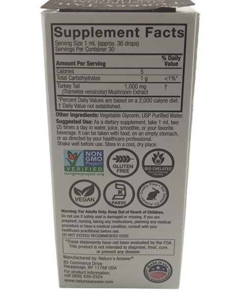 Turkey Tail Mushroom Extract, 1000mg, 1 fl oz - Extracto de seta de cola de pavo, 1000 mg, 30 ml