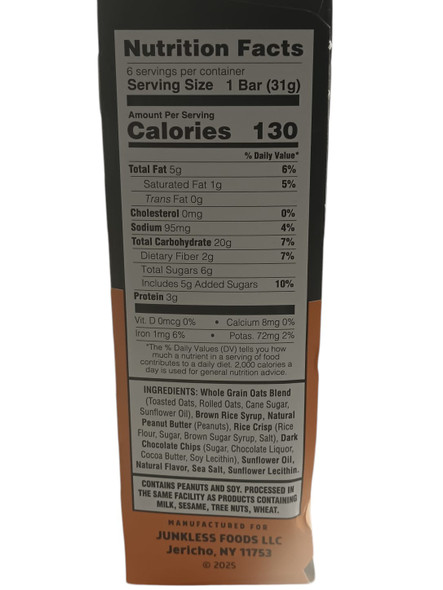 Granola Bar, Chewy Peanut Butter Chocolate Chip, Gluten-Free, 6 Bars - Barrita de Granola, con Mantequilla de Maní y Chispas de Chocolate, sin gluten, 6 Barritas
