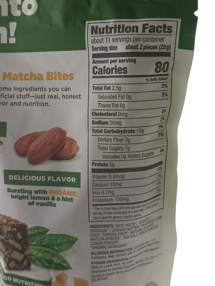 Lemon Cashew Matcha Bites, Organic, 8 oz. - Bocaditos de Matcha con Limón y Maranon, Orgánicos, 227 g