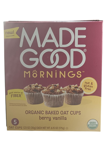 Oat CUps, Berry Vanila, Organi, 5 Oat Cups - Tazas de copos de avena, bayas y vainilla, Organica, 5 tazas de copos de avena