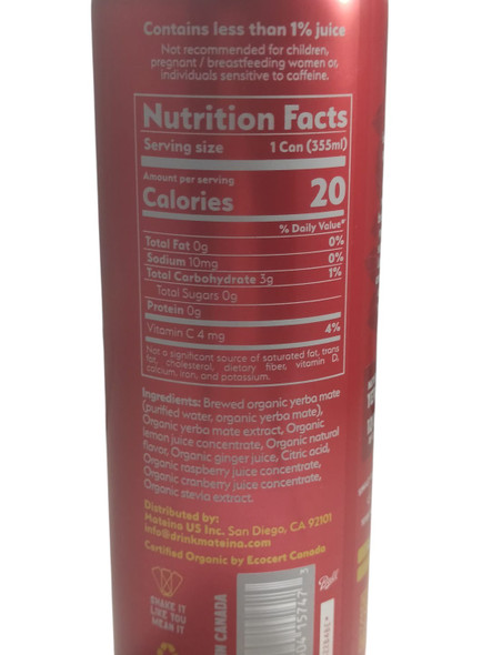 Yerba Mate, Raspberry Yuzu, Organic, 12 fl oz - Yerba Mate, Frambuesa Yuzu, Orgánico, 355 ml