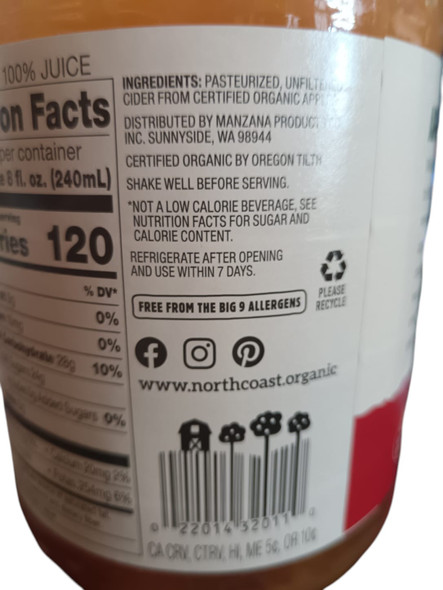 Apple Cider, Organic, 32 fl oz -Sidra de Manzana, Orgánica, 946 ml