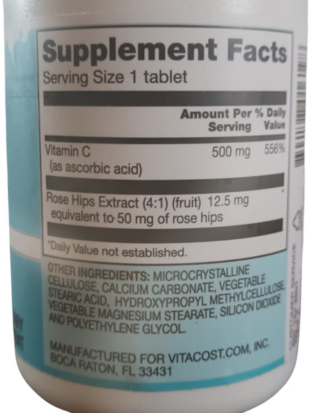 Vitamin C, 500mg, with Rose Hips, 100 Tablets - Vitamina C, 500 mg, con Escaramujo, 100 Tabletas
