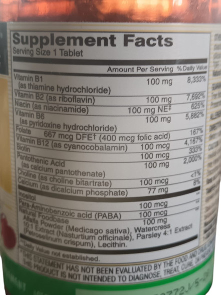 Vitamin Ultra B-100 Complex, 100 Tablets - Complejo Vitaminas Ultra B-100, 100 Tabletas