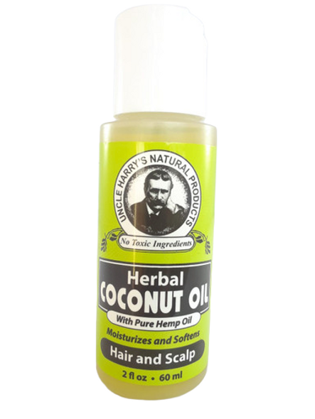 Herbal Coconut Oil, with Pure Hemp Oil, Hair & Scalp, 2 fl oz. - Aceite Herbal de Coco, con aceite puro de cáñamo, pelo y cuero cabelludo, 2 fl oz.