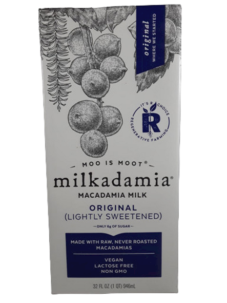 Macadamia Milk, Original Lightly Sweetened, 32 fl oz. - Leche de Macadamia, Original Ligeramente Endulzada, 32 fl oz.