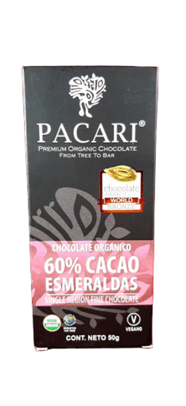 Chocolate Bar, 60% Cacao, Single Region Chocolate, Organic, 50g - Barra de chocolate, 60% Cacao, chocolate de una región, Esmereldas. orgánico, 50g -