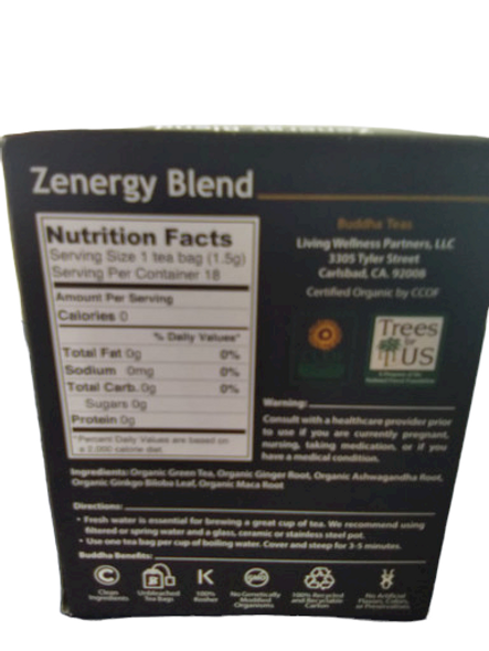 Tea, Zenergy Blend, Organic, 18 Tea Bags -Té, Zenergy Blend, Orgánico, 18 Bolsas de Té