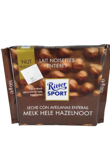 Chocolate, Milk with Whole Hazelnuts, 100g -Chocolate, Leche con Avellanas Enteras, 100g