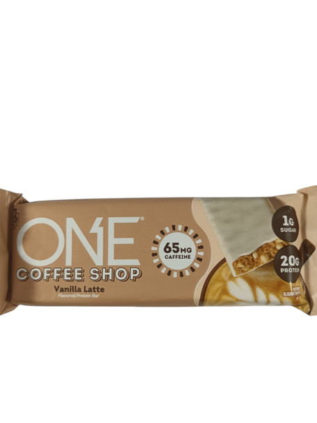 Protein Bar, Vanilla Latte, 65mg Caffeine, 20g Protein, 1g Sugar, 2.12 oz -Barrita de Proteínas, Vainilla Latte, 65mg Cafeína, 20g Proteína, 1g Azúcar, 2.12 oz