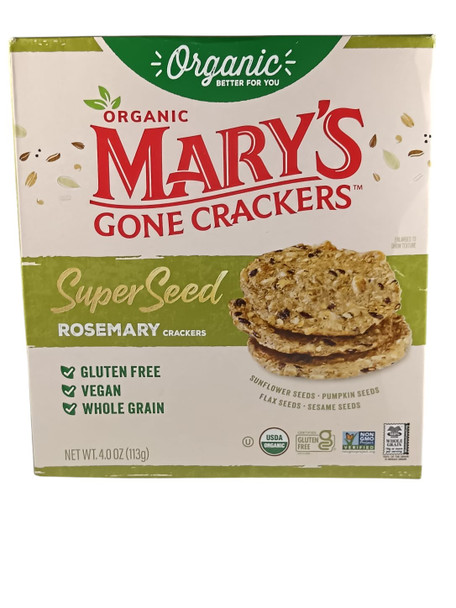 Crackers, Rosemary Super Seed, Organic, Gluten-Free, 4 oz -Galletas, Super Semillas de Romero, Orgánicas, Sin Gluten, 4 oz