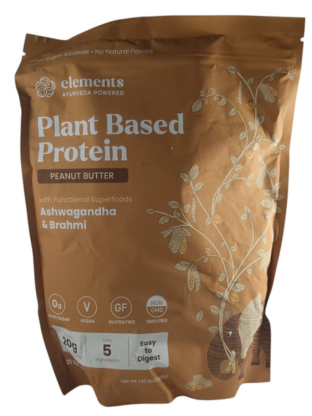 Plant based Protein, Peanut Butter, Aswagandha & Brahmi, 1.30 lb - Proteína vegetariana, mantequilla de maní, ashwagandha y brahmi, 589 g