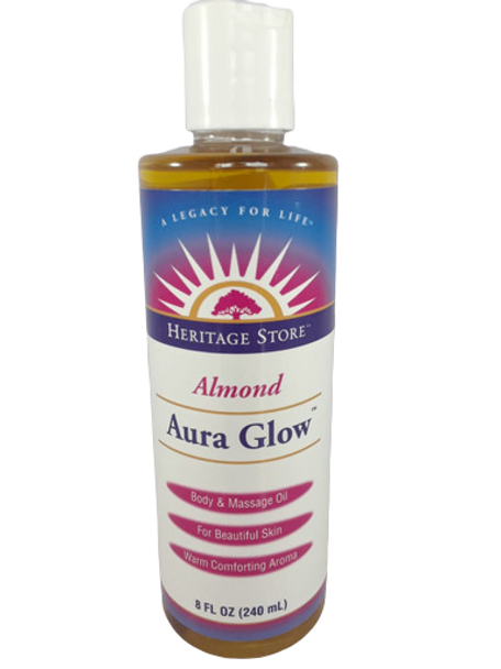 Aura Glow, Massage Oil, Almond, 8 oz. - Aceite de Cuerpo y Masaje, Almendra, 8 onza