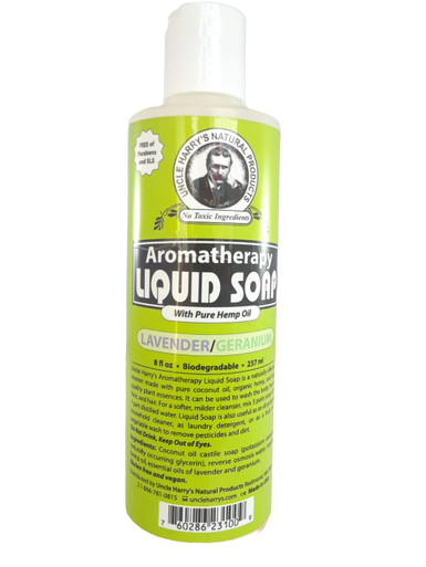 Soap, Liquid, with Pure Hemp Oil, Lavender Geranium, 8 fl oz. - Jabón, Líquido, con Aceite puro de Cáñamo, Geranio de Lavanda, 8 fl oz.