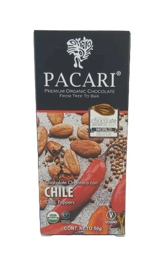 Chocolate Bar, Chile Peppers, Organic, 50 gr. - Chocolate Organico, Chile, Organico, 50 gr.