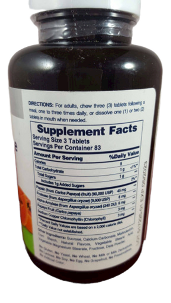 Papaya Enzyme, with Chlorophyl, Digestive Health, 250 Tablets - Enzima de Papaya, con Clorofila, Salud Digestiva, 250 Tabletas