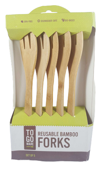 Forks, Reusable Bamboo, Set of 5 - Tenedores, Bambú Reutilizable, Paquete de 5