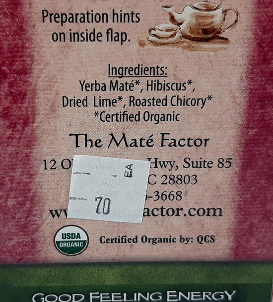 Tea,  Yerba Mate Hibiscus Lime, Organic, 20 Bags - Té, Yerba Mate Hibiscus Limón, Orgánico, 20 Bolsas